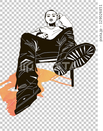 一位穿著休閒服的年輕人坐在椅子上，直視前方 129026851