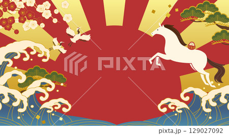 2026年午年のお正月のおめでたいキャンペーンバナーのベクターイラスト 2026年午年のお正月のおめでたいキャンペーンバナーのベクターイラスト 129027092