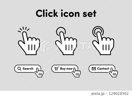 ボタンをクリックする指のアイコンセット モノクロ ボタンをクリックする指のアイコンセット モノクロ 129028502
