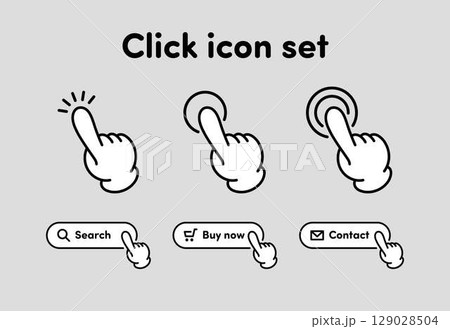 ボタンをクリックする指のアイコンセット モノクロ ボタンをクリックする指のアイコンセット モノクロ 129028504