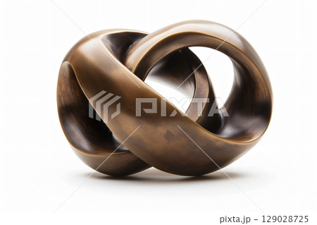 Bronze sculpture with a captivating, abstract form is standing on a white background, its smooth curves creating an intriguing visual appeal Bronze sculpture with a captivating, abstract form is standing on a white background, its smooth curves creating an intriguing visual appeal 129028725