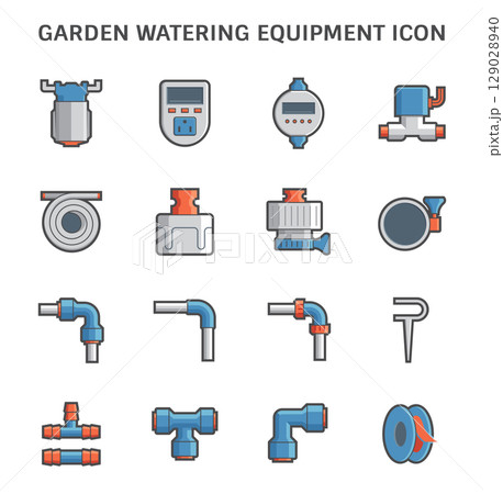 Garden watering equipment vector icons set design. 129028940