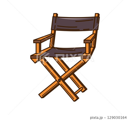 Cartoon cinema movie production director chair. Cinema media production retro funky vector icon, movie industry folding chair Y2K symbol. Filmmaking and video art festival vintage cartoon object Cartoon cinema movie production director chair. Cinema media production retro funky vector icon, movie industry folding chair Y2K symbol. Filmmaking and video art festival vintage cartoon object 129030164