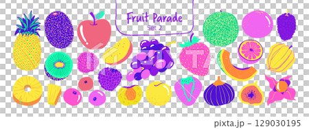 Isolated hand drawn fruit clipart set on a transparent background. Cute minimal colorful doodle Illustration Style, Set 2. Isolated hand drawn fruit clipart set on a transparent background. Cute minimal colorful doodle Illustration Style, Set 2. 129030195