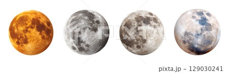 Set of full moon for Halloween, isolated on transparent background. 129030241
