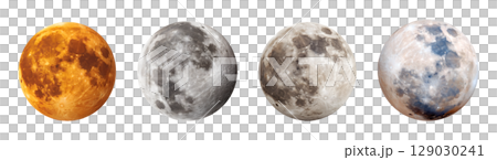 Set of full moon for Halloween, isolated on transparent background. 129030241