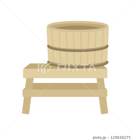 木製の風呂桶と風呂椅子　イラスト 129030275