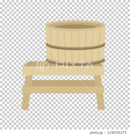 木製の風呂桶と風呂椅子　イラスト 129030275