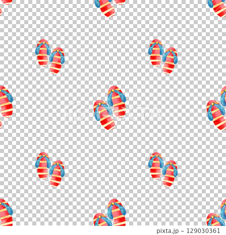 Watercolor illustration of summer holidays. Hand drawn seamless pattern with beach sandals. 129030361