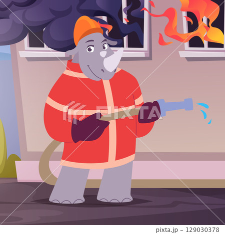 Firefighter. rhinoceros in professional uniform firefighter Firefighter. rhinoceros in professional uniform firefighter 129030378