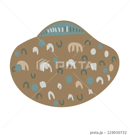 Vector illustration of a single colored sea shell on white background. Elegant drawing for coastal graphic compositions. 129030732