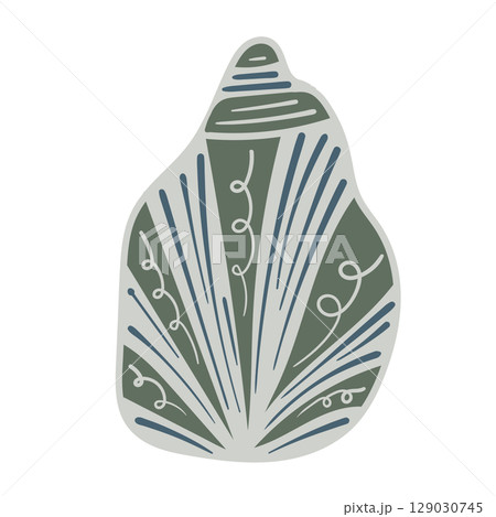 Vector illustration of a single colored sea shell on white background. Elegant drawing for coastal graphic compositions. 129030745