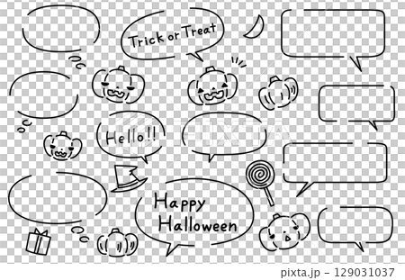 かわいいハロウィンのかぼちゃのイラストと吹き出しのセット お化けカボチャ ジャックオランタン 129031037