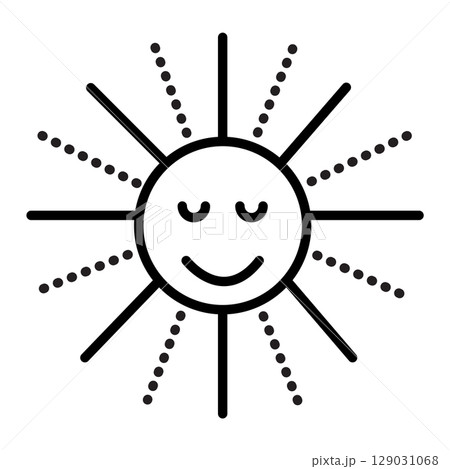 Cute sun, sign of summer season, black line vector illustration Cute sun, sign of summer season, black line vector illustration 129031068