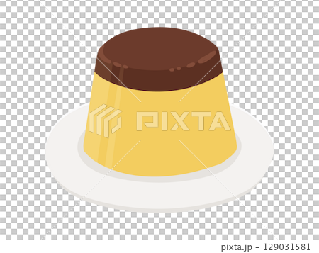 盤子上的焦糖布丁插圖 129031581