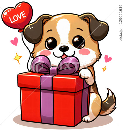 A dog delivers a gift box to his beloved 129031636