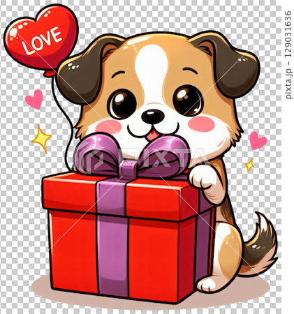 A dog delivers a gift box to his beloved 129031636
