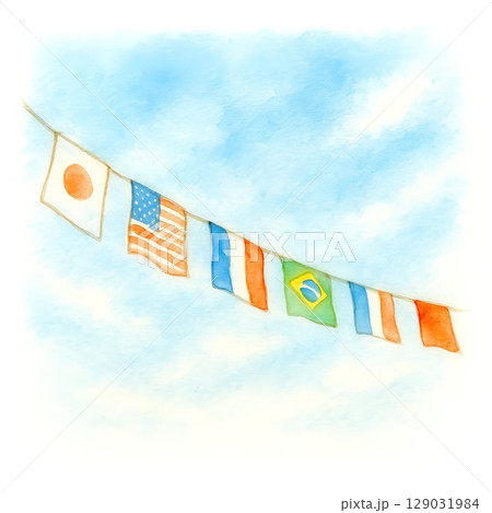 運動会の青空に映える万国旗のイラスト 運動会の青空に映える万国旗のイラスト 129031984