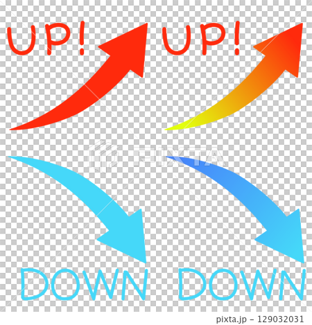 Set of rising and falling arrows with letters 129032031