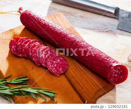 Sliced dry cured sausage Fuet Nobleza 129032181