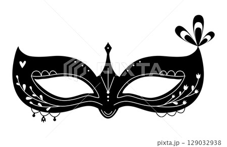 Black and white masquerade mask, illustration for purim holiday Black and white masquerade mask, illustration for purim holiday 129032938