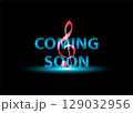 Musical notes with the word COMING SOON. 129032956
