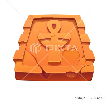 Cartoon stone tablet featuring a carved ancient Egyptian ankh symbol. Vector rock plate with weathered edges, Egypt game icon asset, treasure, archaeology, mythology, or historical finds or artefact Cartoon stone tablet featuring a carved ancient Egyptian ankh symbol. Vector rock plate with weathered edges, Egypt game icon asset, treasure, archaeology, mythology, or historical finds or artefact 129032995