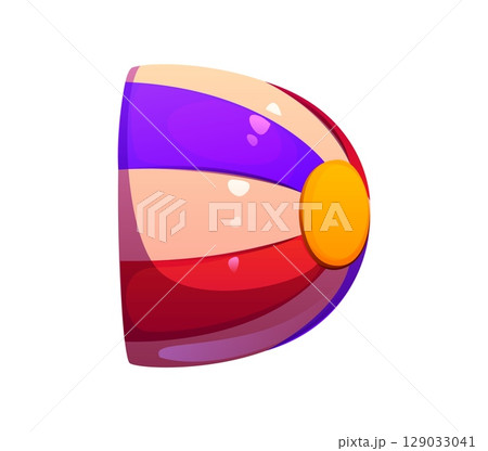Cartoon letter D circus font as striped colorful ball, retro carnival typeface character, entertainment type script for kids education. English alphabet symbol. Vector abc decorative fun typography 129033041