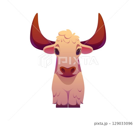Letter Y as cute cartoon yak, kids animal alphabet, funny zoo or farm mascot font. English typeface, educational type, abc character with friendly face and soft fur, for early children education 129033096