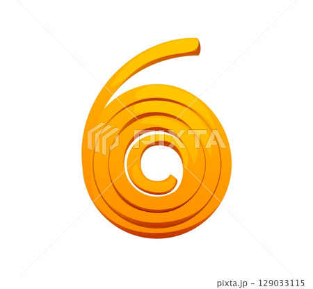 Honey font, bee wax spiral digit 6 six. Honey bee farm alphabet font digit, sweet honey harvest cartoon vector math type number. Beekeeping typeface figure or apiary kids ABC typeface numeral symbol 129033115