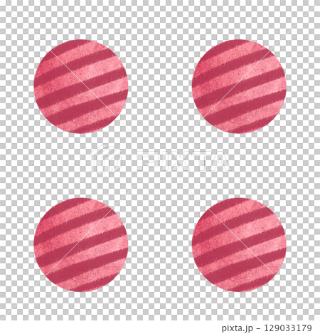 Red textured balls with diagonal stripes. Seamless watercolor pattern isolated on white. Playful minimal design suitable for childrens products, textiles, wrapping paper, and pet-themed backgrounds 129033179