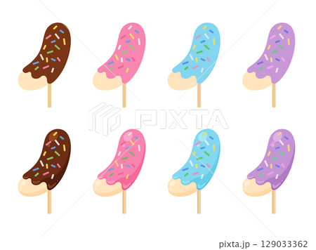 かわいいチョコバナナのイラスト素材セット かわいいチョコバナナのイラスト素材セット 129033362