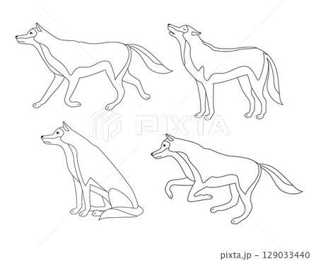 Vector set of flat outline wolves 129033440