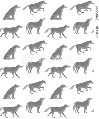 Vector seamless pattern of flat hand drawn wolves 129033441
