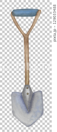 Watercolor illustration of a garden shovel. Hand drawn garden tool 129033488