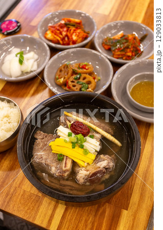 Korean traditional food. short rib soup. galbitang Korean traditional food. short rib soup. galbitang 129033813