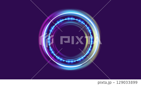 Teleportation portal with neon hologram rings Teleportation portal with neon hologram rings 129033899