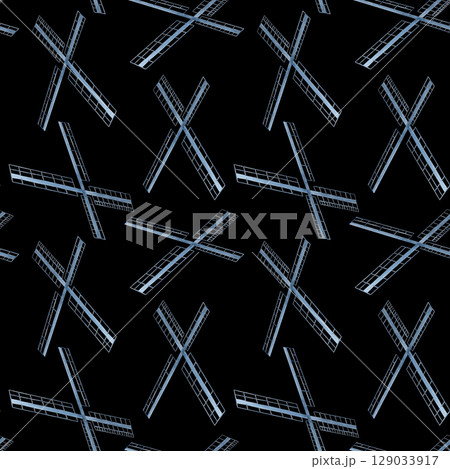 Watercolor windmill blades seamless pattern in blue tones isolated on black. Hand painted art. Perfect for rustic designs, Scandinavian decor, eco-friendly packaging, postcards, farm-themed projects Watercolor windmill blades seamless pattern in blue tones isolated on black. Hand painted art. Perfect for rustic designs, Scandinavian decor, eco-friendly packaging, postcards, farm-themed projects 129033917