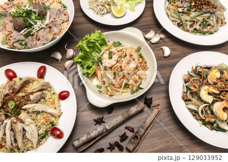 popular traditional vietnamese food dishes on restaurant table in vietnam 129033952