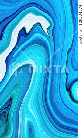 Abstract marbled blue texture with fluid swirls and organic forms. Perfect for vibrant and dynamic phone backgrounds. Generative AI. 129034374
