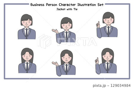スーツ姿のビジネスパーソン イラストセット2-1(ジャケット＆ネクタイ) 129034984