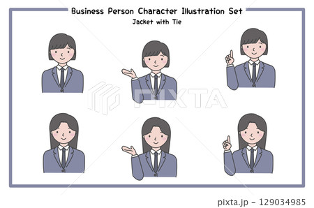 スーツ姿のビジネスパーソン イラストセット2-1(ジャケット＆ネクタイ) 129034985