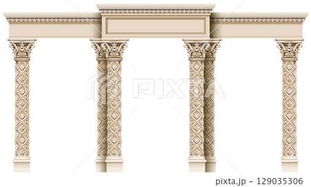 Antique white colonnade with columns 129035306