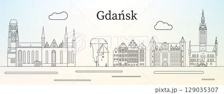 Gfansk city skyline - line art vector illustration 129035307