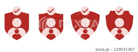 Family Insurance Protection Icons. Red Shield with Parent and Child Symbol and Check Mark, Flat Vector Concept of Health, Safety, Security, Family Care, and Medical Guarantee Family Insurance Protection Icons. Red Shield with Parent and Child Symbol and Check Mark, Flat Vector Concept of Health, Safety, Security, Family Care, and Medical Guarantee 129035367