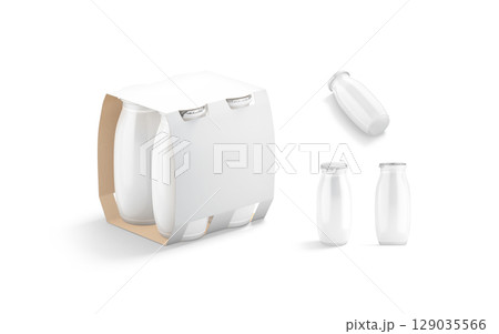 Blank white drinkable yogurt in paper pack mockup, different views 129035566