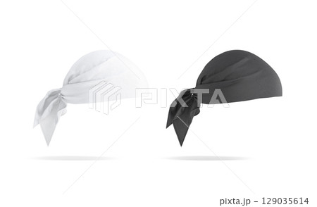 Blank black and white bandana head wrap mockup, profile view 129035614
