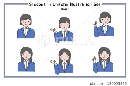 学生の制服姿 イラストセット1-1 (ジャケット) 129035826
