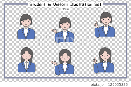 学生の制服姿 イラストセット1-1 (ジャケット) 129035826