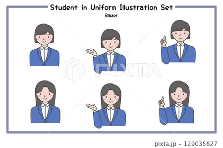 学生の制服姿 イラストセット1-1 (ジャケット) 学生の制服姿 イラストセット1-1 (ジャケット) 129035827